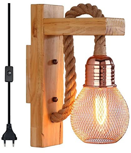 Icole E27 à intensité variable avec variateur marche/arrêt, interrupteur. Appliques murales en bois industriel de style rétro vintage pour cuisine de grange, salon