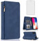 Compatible with iPhone Xs X 10 10s Wallet Case Tempered Glass Screen Protector Zipper Leather Flip Cover Card Holder Stand Phone for iPhoneX iPhoneXs iPhone10 i PhoneX SX 10x 10xs X’s Women Men Blue