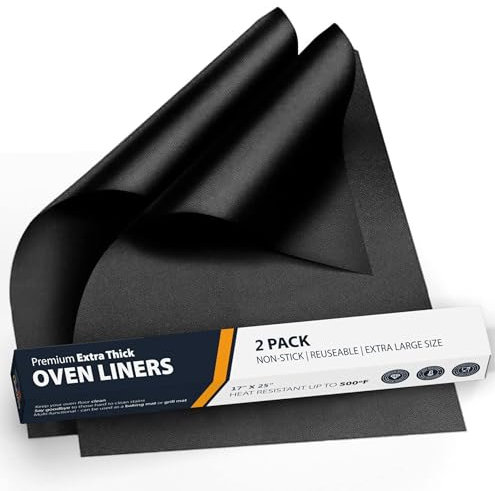 Extra Large Oven Liners for Bottom of Oven (2 Pack) - Universal Non-Stick Liner for Fan Assisted Cooking, 63.5 x 43 cm Kitchen Essentials, Protector Sheets, Save Time & Clean Easily (Black)