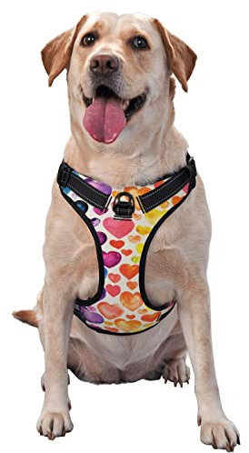 Hundegeschirr, Regenbogen-Herzen, bedruckt, kein Ziehen, verstellbar, reflektierend, Haustier-Oxford-Weste, einfach anzuziehen