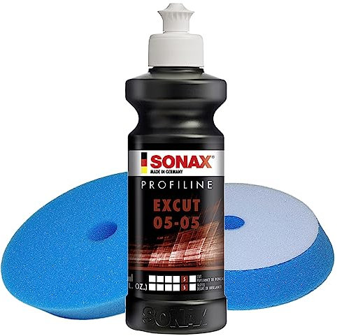 Polier-Set bestehend aus Sonax Politur EXCUT 05-05 in 250ml und 2 Stück Craft-Equip Polierpads