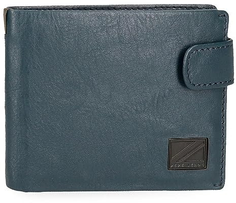 Pepe Jeans Marshal Portafoglio Orizzontale con Chiusura a Clic Blu 11x8,5x1 cm Pelle, blu, Taglia unica, Portafoglio orizzontale con chiusura a clic