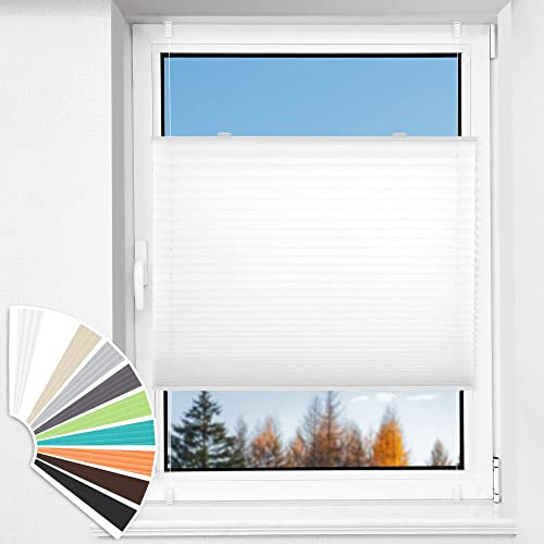 HOMEDEMO Plissee Klemmfix ohne Bohren Jalousien, Weiß, 110x130cm(BxH), Plisseerollo Fensterrollo mit Klemmträger, Faltrollo Klemmrollo Sicht-und Sonnenschutz Rollos für Fenster & Tür