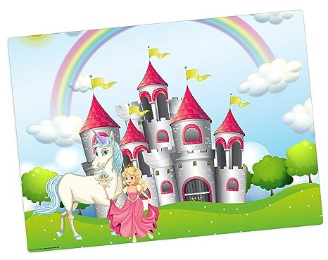 Tischset | Platzset abwaschbar – Märchenschloss mit Einhorn und Prinzessin – 44 x 32 cm – aus hochwertigem Vinyl