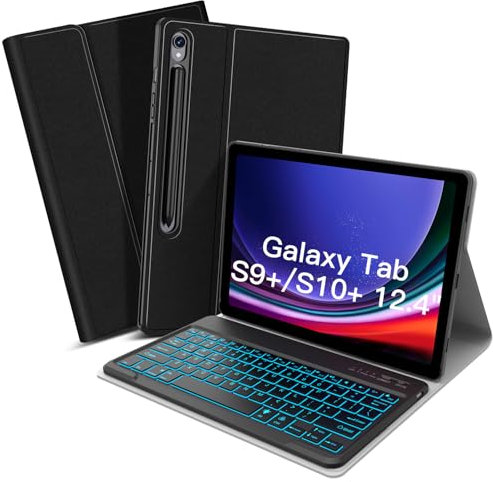 XIWMIX Backlit Keyboard Case for Samsung Galaxy Tab S10+/S9+ 12.4,Case Cover with Detachable Wireless Keyboard for Samsung Tab S9 Plus 2023 SM-X810/SM-X816B/SM-X818U,S10 Plus2024 SM-X820/X826B/SX828U