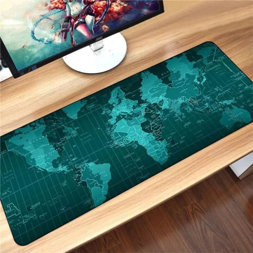 Yeecer Green World Map Mouse Pad Gaming XXL Large Mouse Mat (36x16x0.08 inch Washable Keyboard Pad Laptop Desk Mat,Mouse Pad with Anti-Slip Rubber Base,Extended Mouse Pad for Office & Home