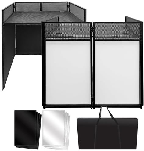 HYQNG Portable DJ Event Booth Facade DJ Facade Table Station, 40 * 40 * 20 Inches Foldable DJ Booth Flat Table Top with White & Black Scrim, Padded Carrying Bag,Metal Frame DJ Booth Panel DJ Table