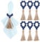 Meplait Serviettenringe mit Holzperlen, Bauernhaus, dehnbar, Serviettenringe mit Quaste für Esstisch, Hochzeitsdekoration, 6 Stück (Marineblau)