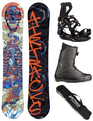 Airtracks Herren Snowboard Set Freeride Freestyle Diamond Heart Carbon Wide Hybrid Rocker 150 - Snowboard Bindung Master - Snowboardboots Master ATOP 43 - SB Bag