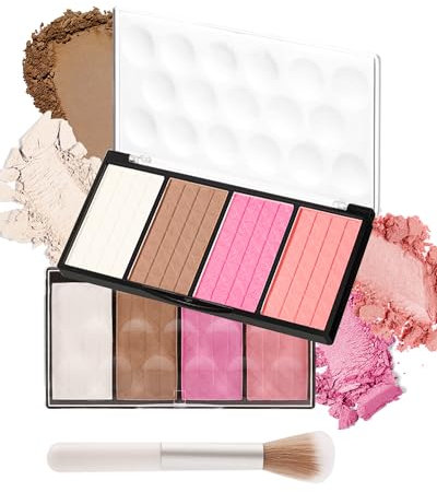 Matt Rouge Polvere Palette 4 in 1 Multi-use Creme Blush Palette con pennello, resistente all'acqua Contouring & Highlighter Polvere Easy to Blendable, palette professionale per il trucco del viso, 24