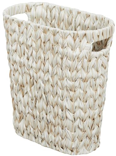 Coeusy Petite poubelle en osier imperméable pour salle de bain, chambre à coucher, bureau, blanc crème, 15 l