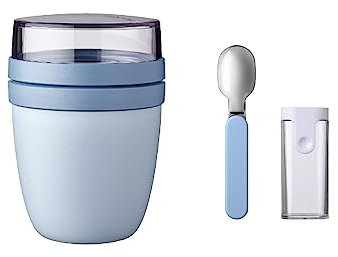 Mepal - Juego de cucharas plegables con fiambrera Ellipse - Práctico vaso para yogur y cereales - División para yogur y cereales - Apto para congelador, microondas y lavavajillas - Azul nórdico