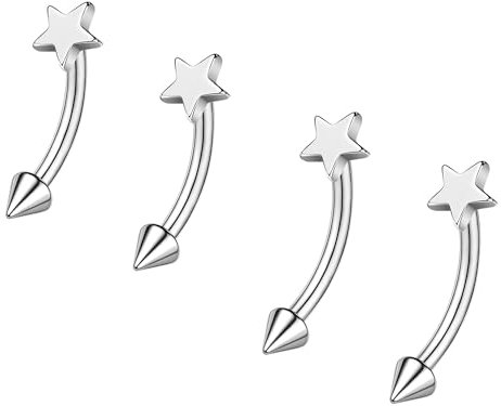 ZS 2 Paar Edelstahl Augenbrauenringe, 16G Gebogene Bauchnabelringe, Nabel Langhantel Helix Daith Tragus Ohrringe, 8mm 10mm Spike Vertikaler Labret Lippenpiercing Schmuck (Stern-L:8/10mm)