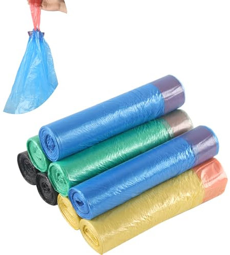 Rshuhx 10L-15L Bolsas Basura con Cordón, Bolsas Basura Pequeñas para Oficina, Cocina, Hogar, Sala Estar, Dormitorio, Baño (Negro, Amarillo, Verde, Azul 120Piezas)