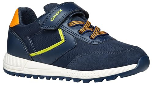 Geox J ALBEN Boy A Sneaker, Navy/Lime Green, 34 EU