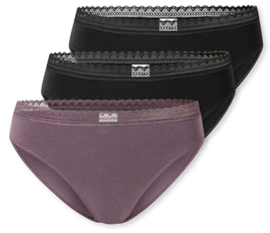 Schiesser Damen Slip Rio im 3er Pack - Größe 36 Gemischt - Atmungsaktive Baumwollslips mit Spitzenbändern am Bund - Elastisches Single-Jersey - Bequeme Unterwäsche mit komfortablem Sitz
