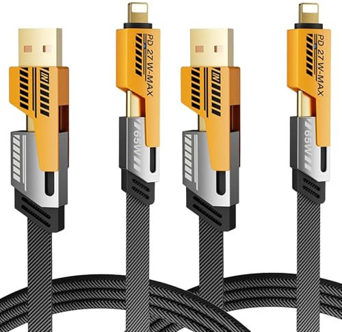 Benaewa 2 Pcs 4 in 1 Multi Charger Cable, 65W USB Fast Charging Cable, Compatible with Android Samsung Galaxy Huawei Pad