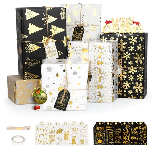 Lot de 5 rouleaux de papier cadeau de Noël - 5 motifs différents