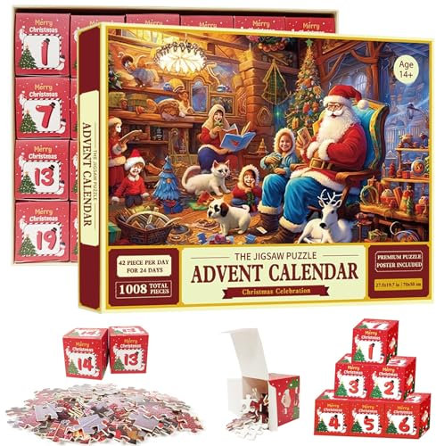 Adventskalender 2024 Puzzle, 1008 Teile Puzzle Adventskalender, 24 Boxen Puzzles für Countdown bis Weihnachten, Weihnachten Puzzle für Erwachsene und Kinder, Weihnachtsgeschenke für Jungen, Mädchen