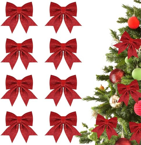 Kapokr 12 Stück Weihnachtsbaum Schleifen Rot Weihnachtsbaumschmuck Schleifen Glitzer Weihnachtsschleifen Schleifen Weihnachten für Zuhause Christmas Party Baumkranz Geschenk Dekorationen