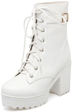 MEECHI Gothic Plateau Stiefeletten Damen PU-Leder Biker Booties Blockabsatz Ankle Boots Mit Schnalle Herbst Winter Schnürstiefel Sexy High Heels Knöchel Schuhe Für Party