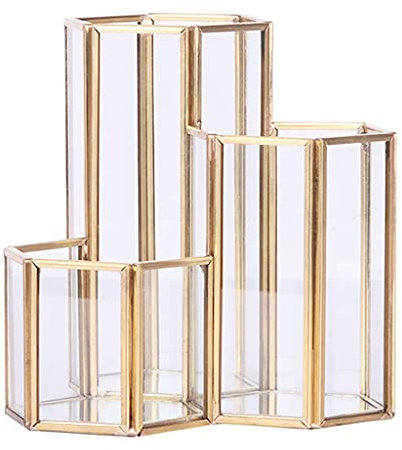 Goldener Stifthalter aus Glas, sechseckig, für Schreibtisch, Stifte, Lineale, Make-up-Pinsel, Aufbewahrung, Gilde, multifunktionale Kombination für Etui, Behälter