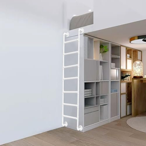 An der Wand montierte Dachbodenleiter für Etagenbett, 140cm 150cm 160cm 170cm 180cm robuste Metall-Trittleiter Dachbodentreppe Kellerfenster-Ausstiegsleiter für den Innen- und Außenbereich, anpassbar(
