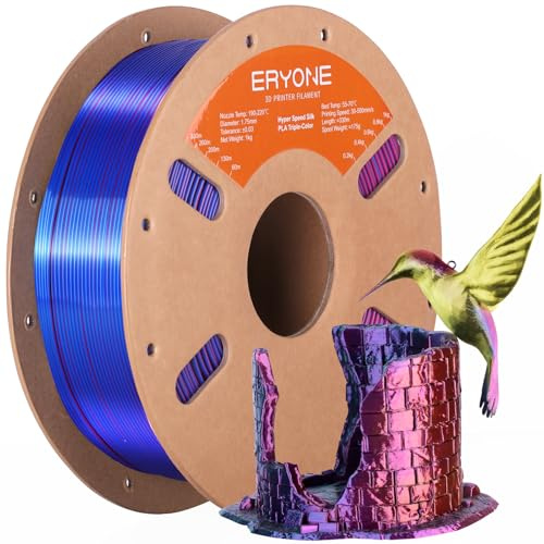 ERYONE High Speed Filament Silk Tricolor PLA 1.75mm +/- 0.03mm, Rapid PLA Filament, 3D Printing Filament, 30-500mm/s Hyper Speed Filament, 1kg (2.2LBS)/Spool, Red Yellow Blue