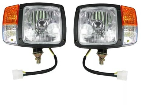 Generisch 2x Frontscheinwerfer Halogen Scheinwerfer Blinklicht Halogen Links + Rechts Satz 12/24V Klarglas für Landtechnik Traktor Bagger Radlader Baumaschine