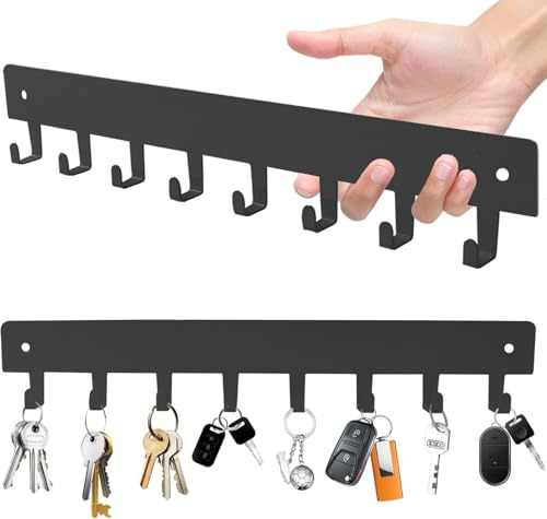 Yoanxong 2 Pack Key Holder for Wall, Key Hooks with 8 Hooks, No Drilling Required, Self-Adhesive Key Rack, Hallway Wall Mount Keychain, Key Holder Wall Mount for Corridor, Living Room (Grey)