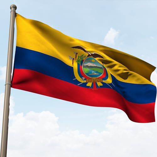 Al Mundial con Bandera Ecuador grande 90 x 150 cm + 1 pulsera de silicon – en 100% poliester de 100Denier o 90 g/m² para decoración Interiores y exteriores – La selección ecuatoriana mundial 2026