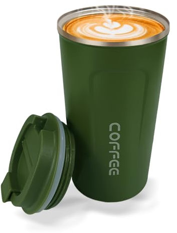 Goodatech 380ml/13oz Tazza Viaggio caffè Termica in acciaio inossidabile, Senza BPA Vuoto Isolato Borraccia, Auto Bicchiere con Coperchio a Tenuta Stagna, per caffè caldo/freddo (Verde)