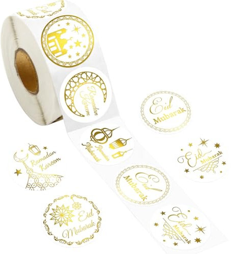 Ramadan Party Aufkleber, 500 Stück Gold Ramadan Aufkleber, Eid Etiketten Aufkleber, Etiketten Papier Sticker Ramadan, Ramadan Party Sticker, Eid Verpackung Sticker, für Candy Cookie Geschenkbeutel(A)