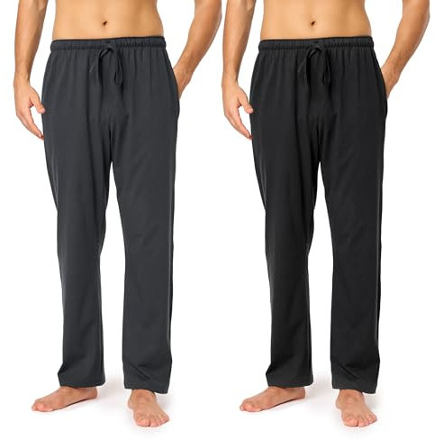 Timone Herren Schlafanzugshose Lang Pyjamahose aus Baumwolle Freizeithose Schlafhose Loungewearhose mit Taschen Nachtwäsche Hose für Herren Sleepwear TPP-001 ((2Pack) Anthrazit/Schwarz, XL)