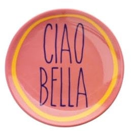 Gift Company Love Plates, Deko-Teller, Porzellan, Motiv: Ciao Bella, rund, rosa, 10x1,5x10cm