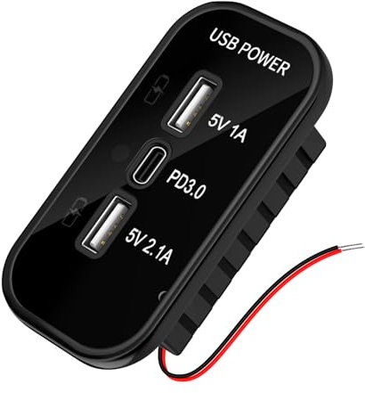 Kriogor Prise USB 3 Ports 12 V, PD3.0 & Double Prise de Chargement USB, 12V Prisede Chargeur pour 12V/ 24V Voitures SUV Marin de Bateau