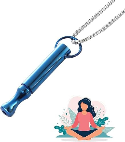 Breathing Necklace, Anxiety Necklace, Portable Stainless Steel Whistle Necklaces, Mindful Breathing Meditation Necklaces, Anxiety Gift for Women Men (Blue)