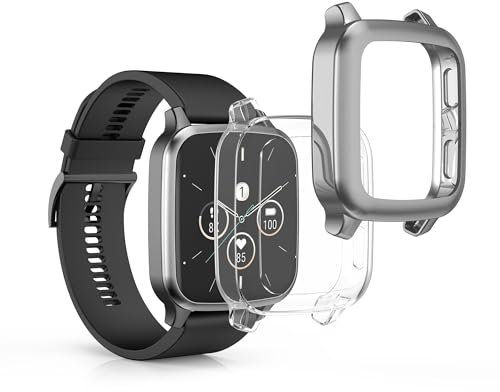kwmobile 2X Schutzhülle kompatibel mit Garmin Venu Sq 2 Music/Sq 2 Hülle - Fullbody Cover Set aus Silikon - Transparent Silber