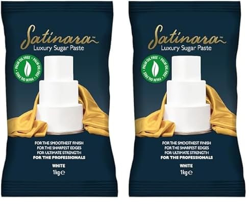 Satinara Luxury White Sugar Paste for Cakes and Bakes, Palm Oil Free, White Fondant Icing For Cake Covering – White, 1kg (Pack of 2)