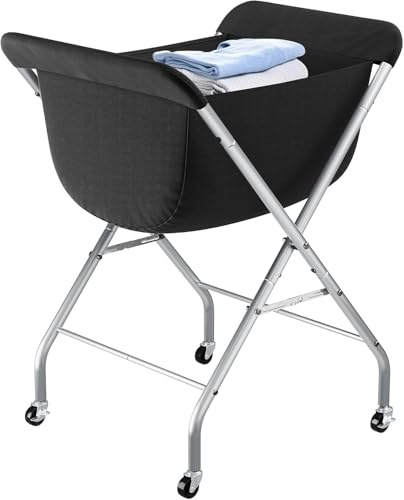 ELYKEN Laundry Cart with Wheels, 83.8cm H Easy Rolling 118L Laundry Hamper | Black Removable Liner Bag, Sturdy Metal Frame Clothes Basket with 4 Casters and 2 Brakes