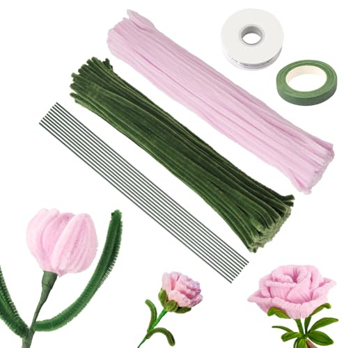TINGTING Pipe Cleaner, 200 Stück Pfeifenreiniger zum Basteln Blumen Set – Pfeifenreiniger Grün & Rosa für kreative Projekte, Perfekt für Muttertag Dekorationen und DIY Blumensträuße
