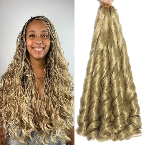 French Curl Braiding Hair 22 Inch 8 Packs Curly Braiding Hair Pre Stretched French Curl Crochet Braids extensions for braiding (24#, 22 Inch (Pack of 8))