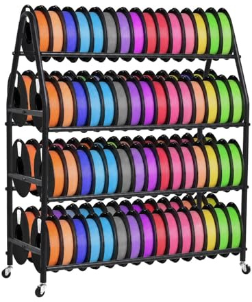 3D-Druck Filament Regals Metall & Aluminium | 3-stufige Doppelreihe + 1 Einzelreihe | Lagerregal Für Bis Zu 105 Spulen 1kg | Mobils Mit Feststellrollen | Platzsparend & Stabil | 110x94x37,5 Cm