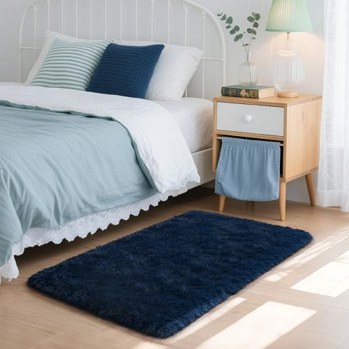 HOMORE Small Rugs for Bedroom 2x3 Navy Blue Rug for Bedside Living Room | Soft Fluffy Area Rugs for Desk Indoor Entrance Door Mat, Small Runner Rugs and Carpets for Dorm Nursery
