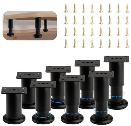HexinYigjly 8 Pcs Pied de Meuble Reglable 120-180mm, Pieds de Nivellement pour Meuble, Pieds de Canapé Noir Métal, Pieds de Meubles Réglables, Pieds de Table pour Chaise Canapé Lit Armoires