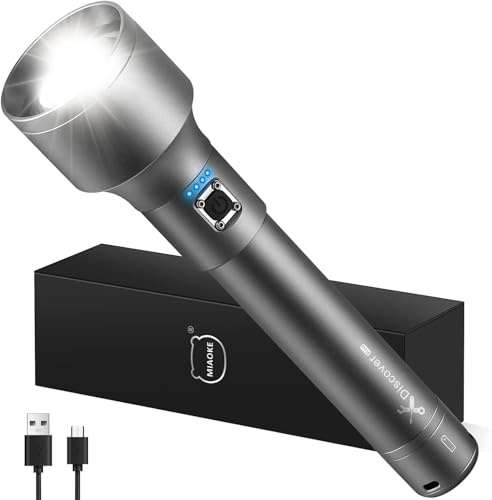 MIAOKE 250.000 Taschenlampen Hohe Lumen, IPX7 & Zoombar XHP-90 LED Super Hell Wiederaufladbare Taschenlampe mit 3 Beleuchtungsmodi, Taschenlampen für Zuhause, Jagd, Camping