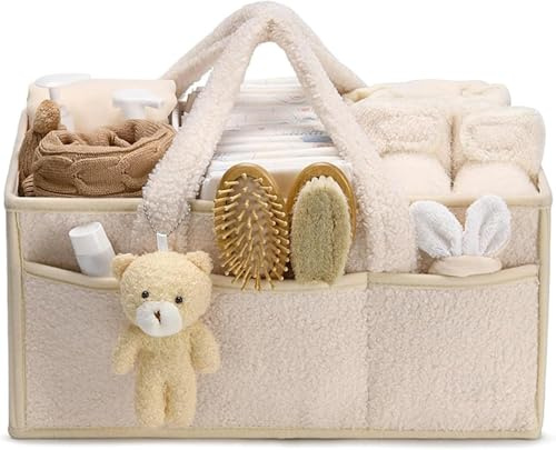 Lidary Panier Rangement BéBé, Rangement Table A Langer Bebe, Trousse Toilette BéBé Avec Compartiments Et PoignéEs Pour Lange Bebe, Les Lingettes, Les Biberons Et Plus Encore (A)