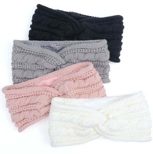 DRESHOW Femmes Chaud Tricoté Bandeau Hiver Oreille Plus Chaud Crochet Tête Enveloppe épais Polaire Doublure Cheveux Bandes