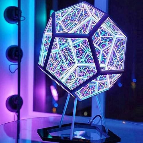Ghzste Infinity Hyper Cube LED-Licht mit Ständer, RGB-Tischlampe, kreative mehrfarbige dekorative Spiegelkunst, Schreibtisch-Nachtlicht, Dodekaeder-Kunstlicht für den Heim-Desktop
