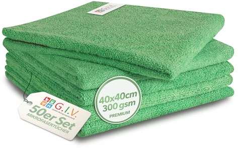 G.I.V. 50er Premium Microfasertücher Grün 40x40cm 300gsm - Reinigungstücher hygienisch, fusselfrei & saugstark - grüne Putztücher für Küche, saubere Flächen, Pflegebereich - 4-Farb-System Lappen